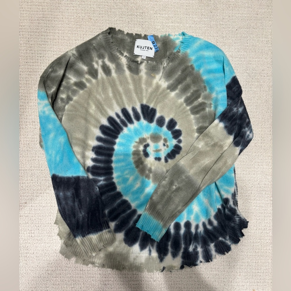 Kujten 100% cashmere tie and dye mela sunny sweater aqua